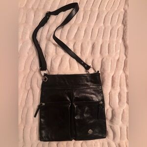The Trend Black Leather Crossbody Bag with Silver Hardware